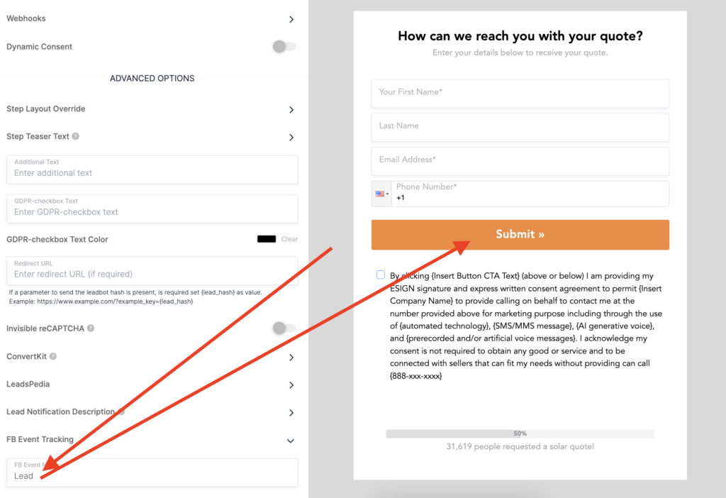 add facebook standard event to button